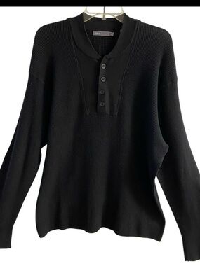Vince Black waffle Knit Button Henley top XXL